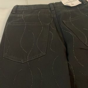 NWT Zara black loose fit with rhinestone embellishment jeans size 0